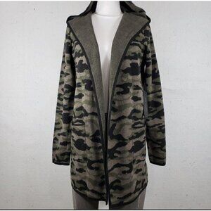 𝅺NEW Rachel Zoe Long Cardigan Sweater Green Black Camo Hooded SMALL